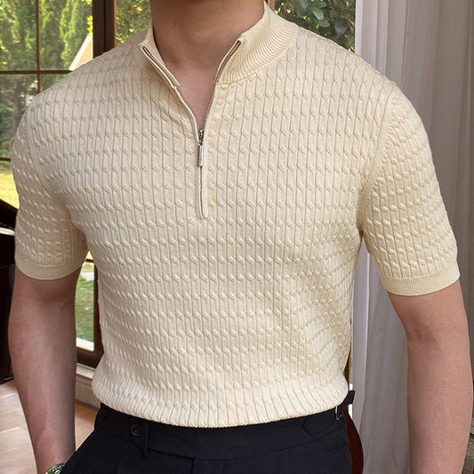 Men’s Stand Collar Knit Top – Fashion Casual Short Sleeve Men's Fashion Casual Stand Collar Knitwe | Ectron Online
