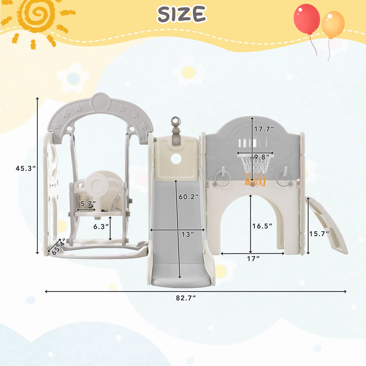 Toddler Slide and Swing Set 7 in 1, Kids Playground Climber Slide Playset with Basketball Hoop Freestanding Combination - Ectron Online