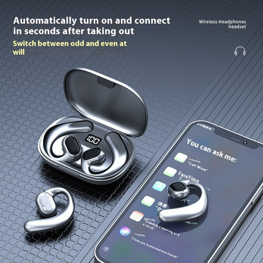 Wireless headphones with charging case and smartphone on a dark textured background