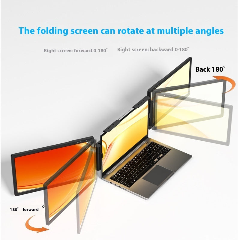 Laptop with a folding screen that can rotate at multiple angles on a gray background.