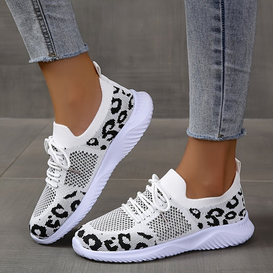 Women’s White Sneakers – Leopard Print Lace-Up Sports Shoes White Shoes Women Leopard Print Lace-up | Ectron Online