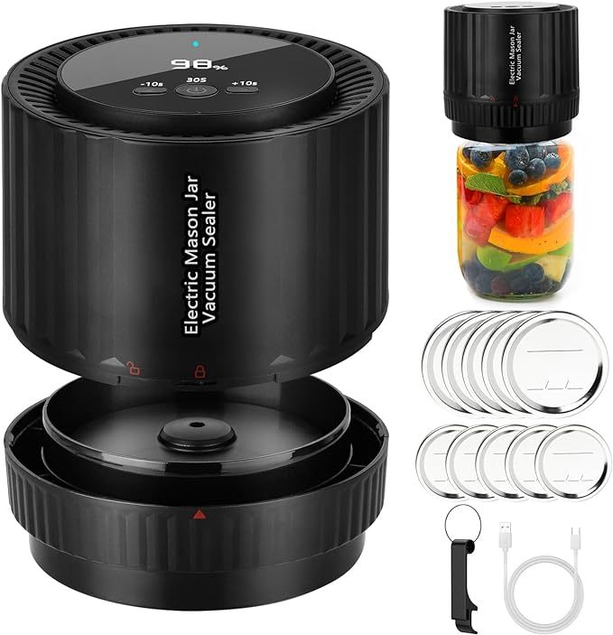 Electric Mason Jar Vacuum Sealer - BINZET Mason Jar Vacuum Sealing Kit For Food Storage, Compatible Wide & Regular Mouth Mason Lids- Canning Jar Mason Jar Vacuum Sealer With LED Countdown Display - Ectron Online
