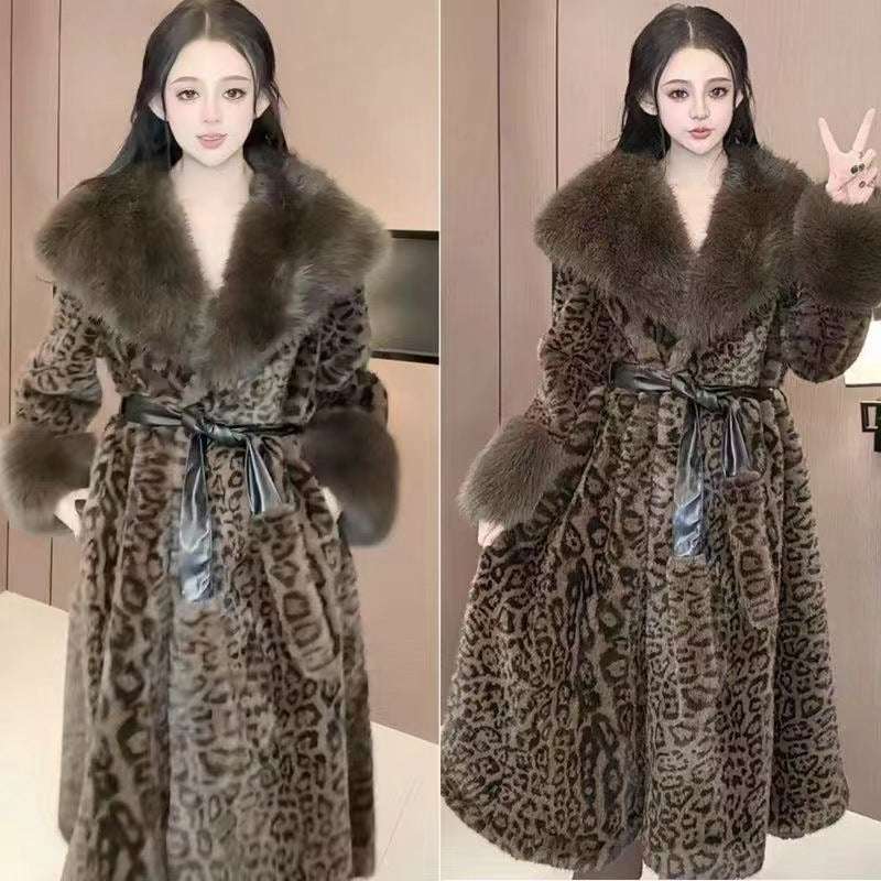 Leopard Print Women's Gold Mink Velvet Loose Temperament Coat