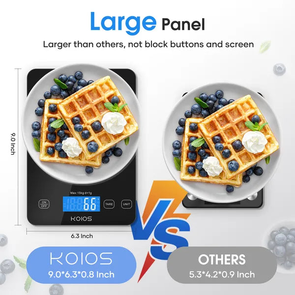 KOIOS 33lb Digital Kitchen Scale | 15kg Precision Food Scale with Type-C Charging