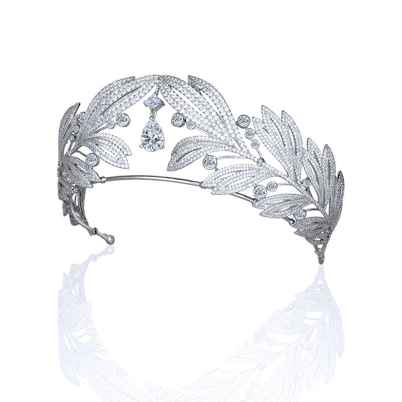Royal Vintage Laurel Leaf Big Crown Bridal Zircon Crown
