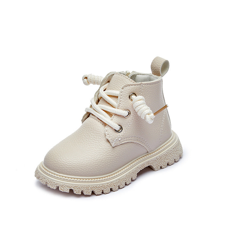 Autumn Black Short Leather Boots For Girls