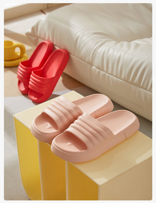 Pure Color Striped Minimalist Comfortable Couple Home Slippers Flip Flops