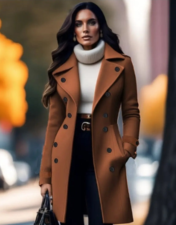 Elegant Double Breasted Woolen Coat
