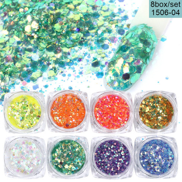 8 Box Mix Glitter Nail Art Powder Flakes Set - Ectron Online
