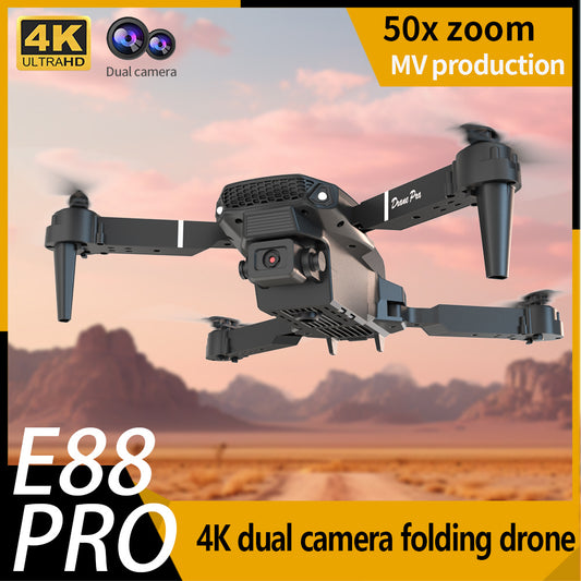 4K dual camera folding drone with desert landscape background