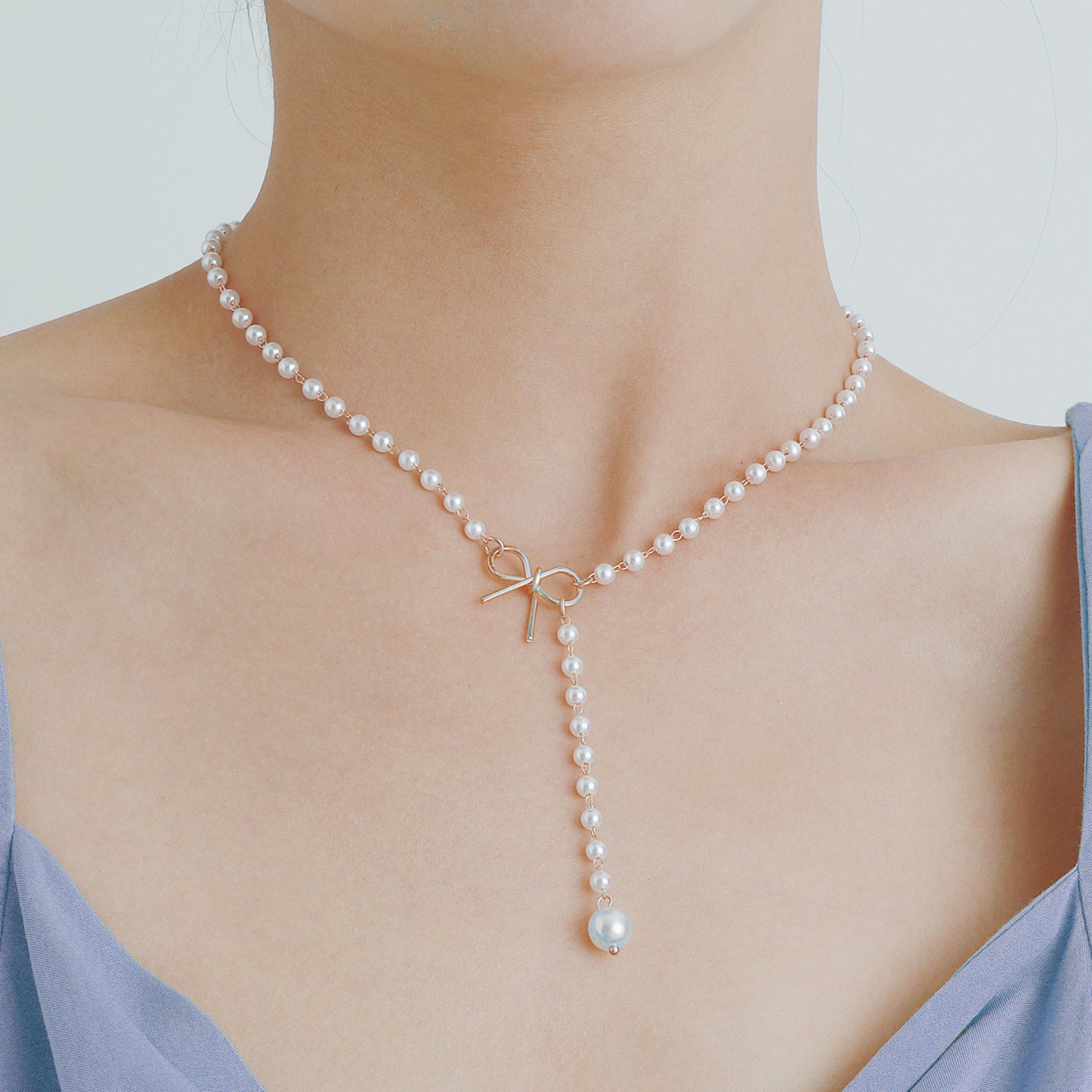 Women's Bow Pearl Tassel Pendant Necklace Simple All-match