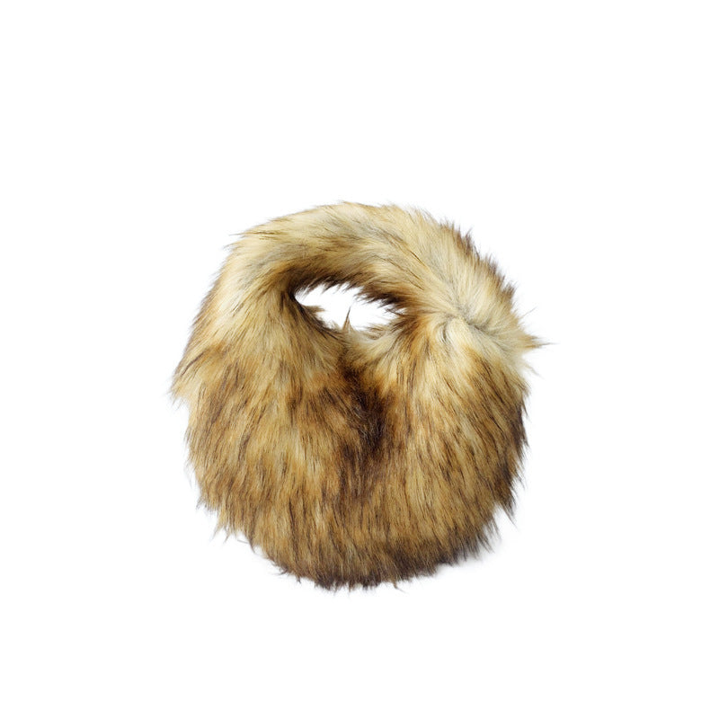 Artificial Raccoon Fur Ball Bag Plush Unique Punk Style Y2g