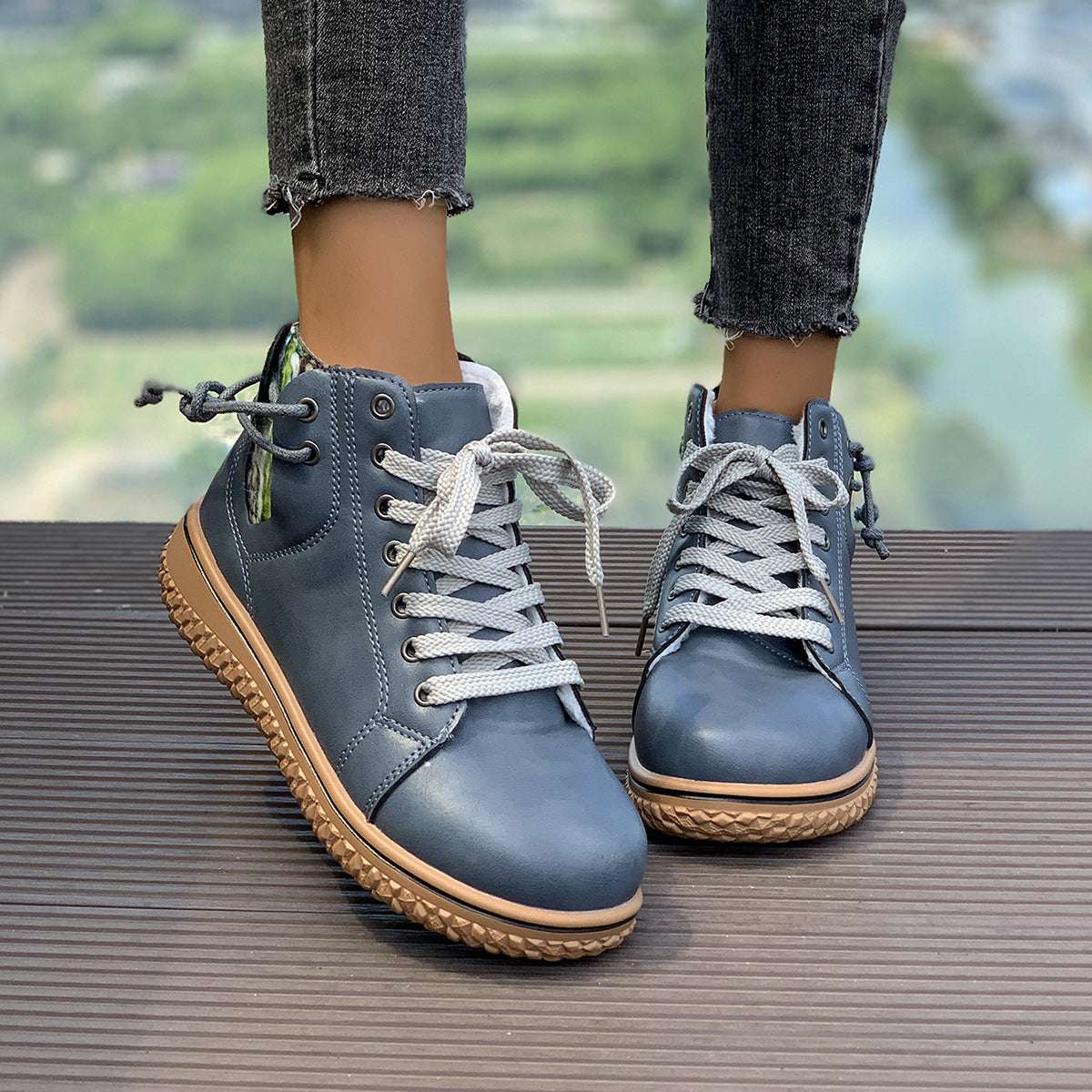 Women's Flat Heel Martin Boots Lace-up Zip Cotton-padded