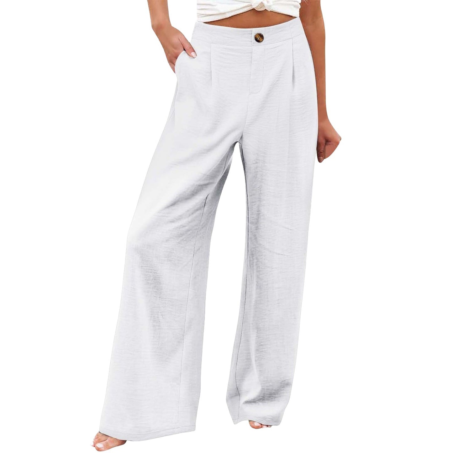 Women's Button Elastic Waist Wide Leg Trousers