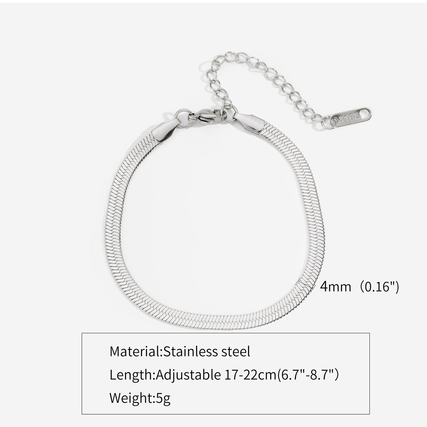 Simple Steel Peptide 18K Gold Plating Chain Like Flat Snake Bracelet