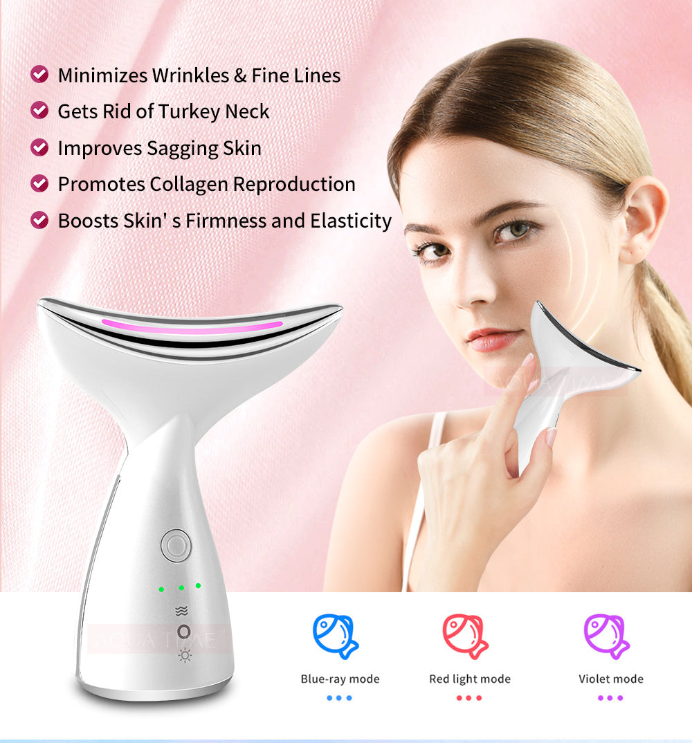 EMS Microcurrent Neck Face Beauty Device With 3 Colors LED Photon Therapy Skin Tighten Reduce Double Chin Face Lifting Devices - Ectron Online