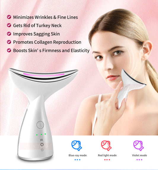 EMS Microcurrent Neck Face Beauty Device With 3 Colors LED Photon Therapy Skin Tighten Reduce Double Chin Face Lifting Devices - Ectron Online