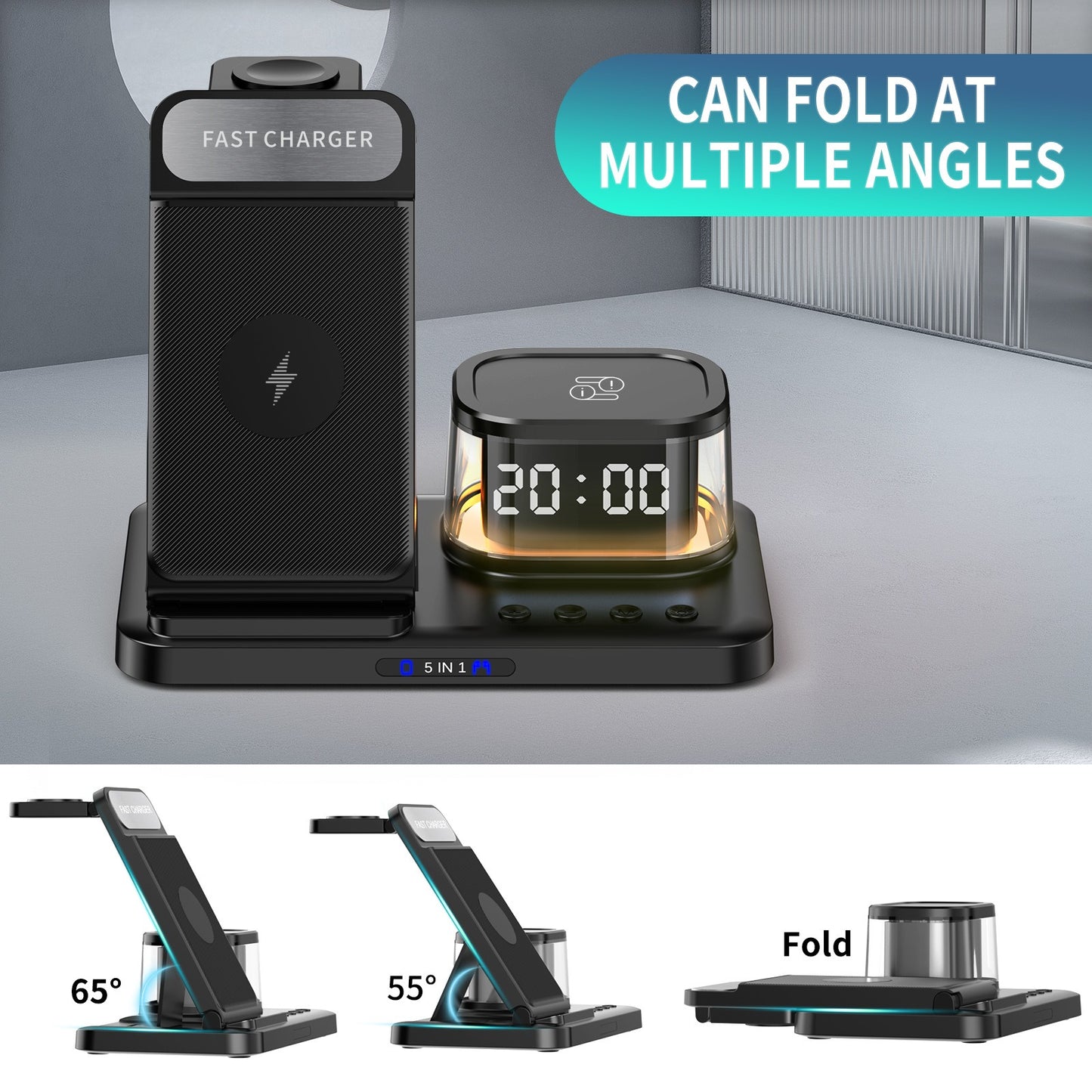 15W fast charging wireless charging folding five in one wireless charging mobile phone charging station card rechargeable - Ectron Online