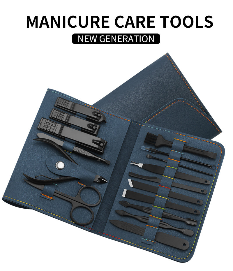 16pcs set Nail Clipper Cutter Trimmer Ear Pick Grooming Kit Manicure Set Pedicure Toe Nail Art Tools Set Kits with Bag - Ectron Online