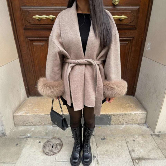 Furry Sleeves Overcoat Long Coat