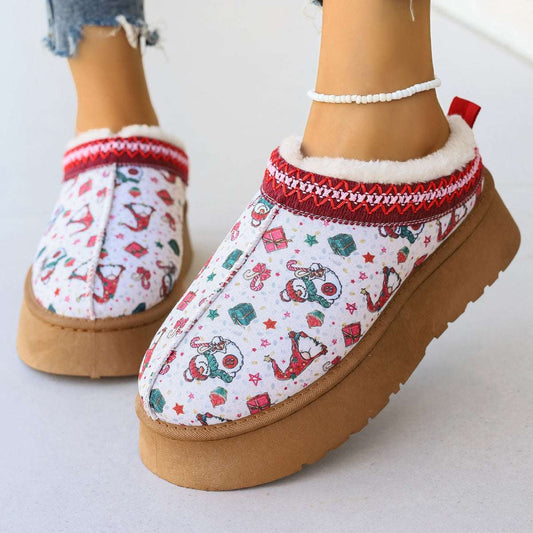 Women's Christmas Ankle Boots – Plush Lined Slip-On Winter Shoes Women's Cartoon Christmas Print Ankle Bo | Ectron Online