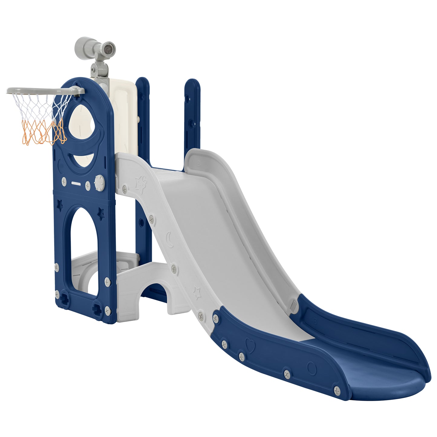 Freestanding Spaceship Set with Slide, Telescope and Basketball Hoop, Golf Holes for Toddlers, Kids Climbers Playground - Ectron Online