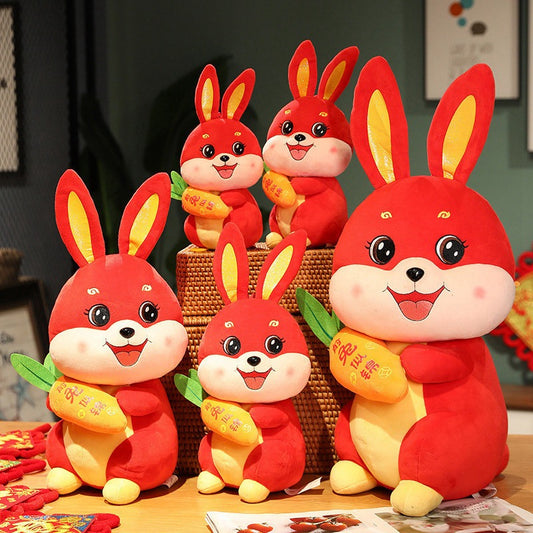 Hold Radish Rabbit Doll Rabbit Year Mascot Open Door Red Plush Toy Activities Gifts - Ectron Online