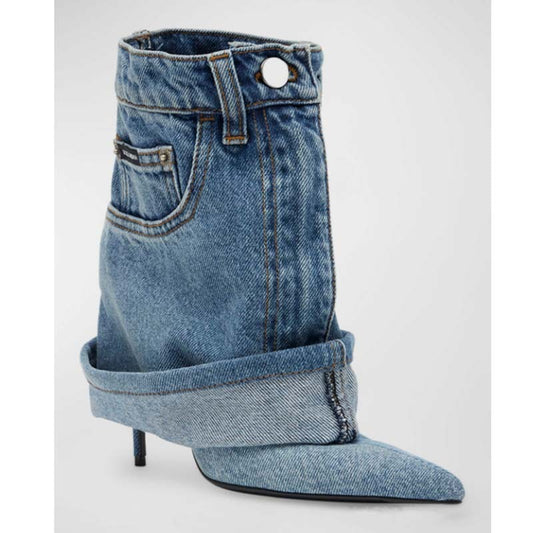 Pointed-toe Washed Denim Pantskirt Stiletto Heel Ankle Boots Pointed-toe Washed Denim Pantskirt Stile | Ectron Online