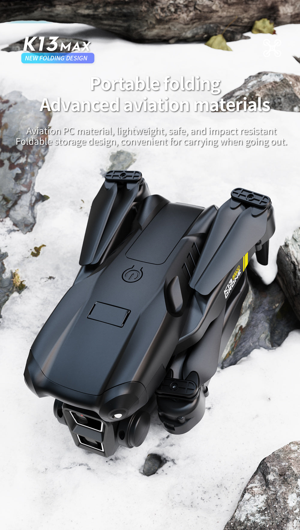 TheK13 Smart Camera Drone With 2 Batteries Features Real-time Image Transmission From A Single Camera. It Has One-click Touch And Landing Functions. This Is A Foldable Remote-controlled Drone Toy, Ma