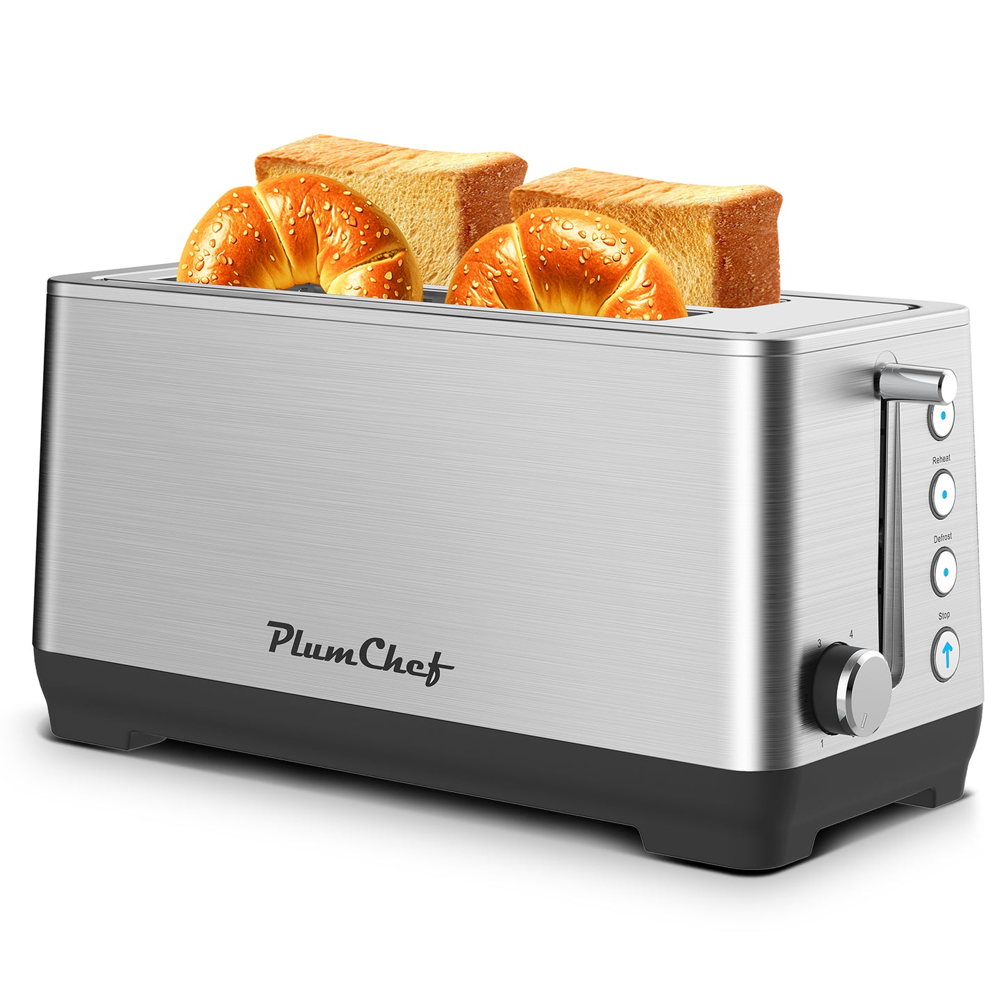 4-Slice Extra Wide Long Slot Toaster | Stainless Steel Silver Toaster
