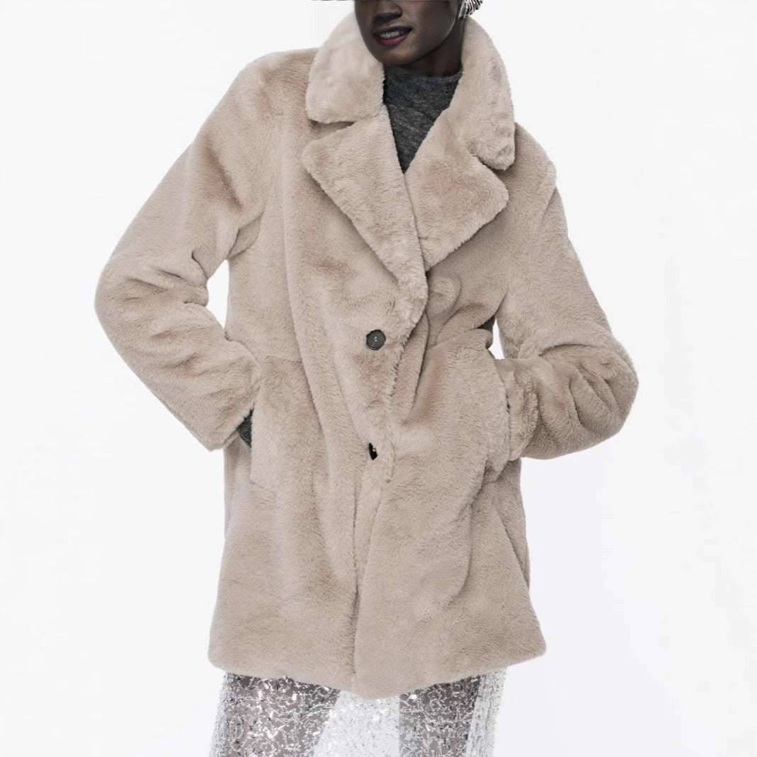 Fall Winter Fashion Artificial Fur Women's Warm Mid-length Coat