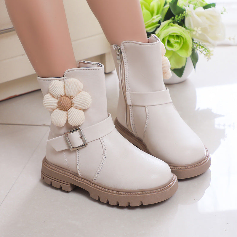 British Style Soft Bottom Western Style Flowers Girls' Leather Boots