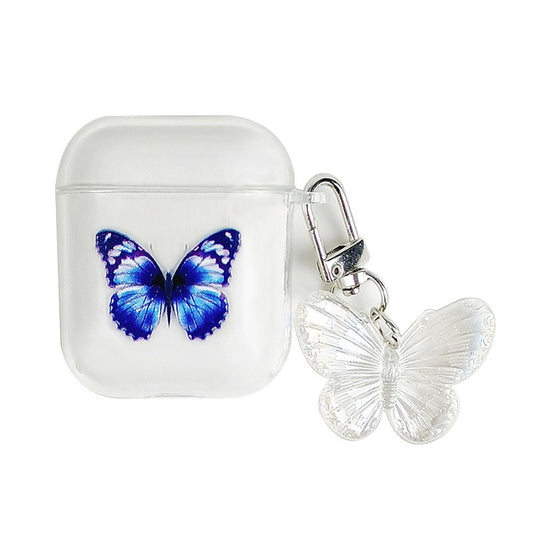Painted blue butterfly pendant earphone case, flat fruit wireless Bluetooth earphone protective case, airpods2 transparent soft case - Ectron Online
