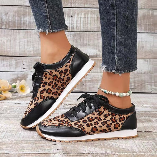 Flat Bottomed Leopard Print Lace Up Casual Sports Shoes Flat Bottomed Leopard Print Lace Up Casu | Ectron Online