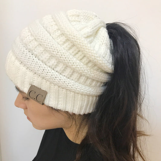 Knitted Ponytail Hat - Women's Fashion Wool Hat for Stylish Comfort Hats & Caps | Ectron Online