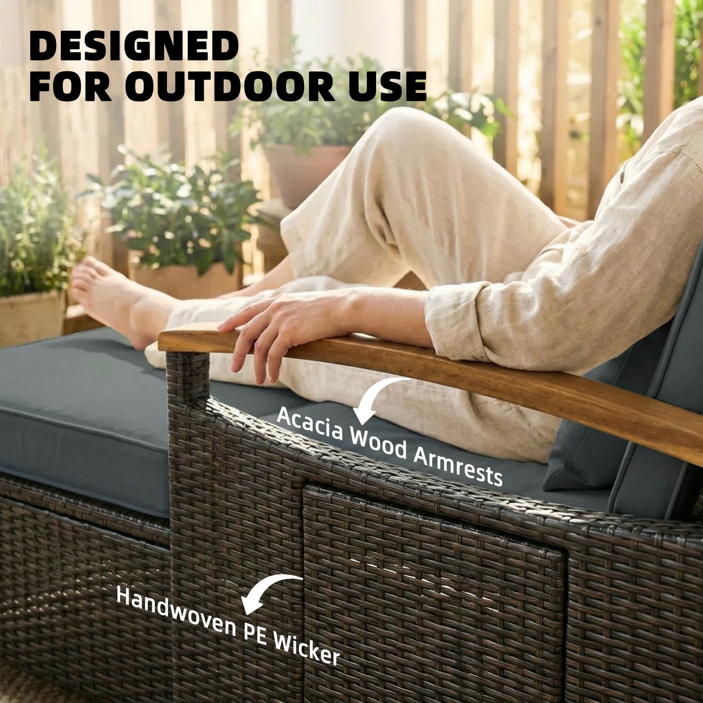 Rattan Outdoor Daybed with 4-Level Adjustable Backrest - Gray