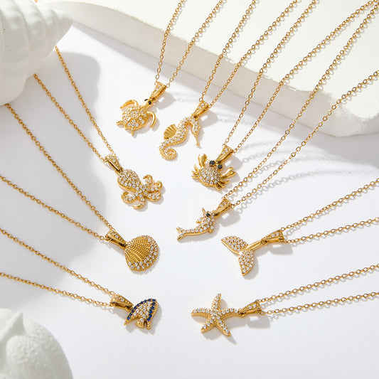 Strong Color Retention 18K Gold Ocean Series Pendant Gold Necklace