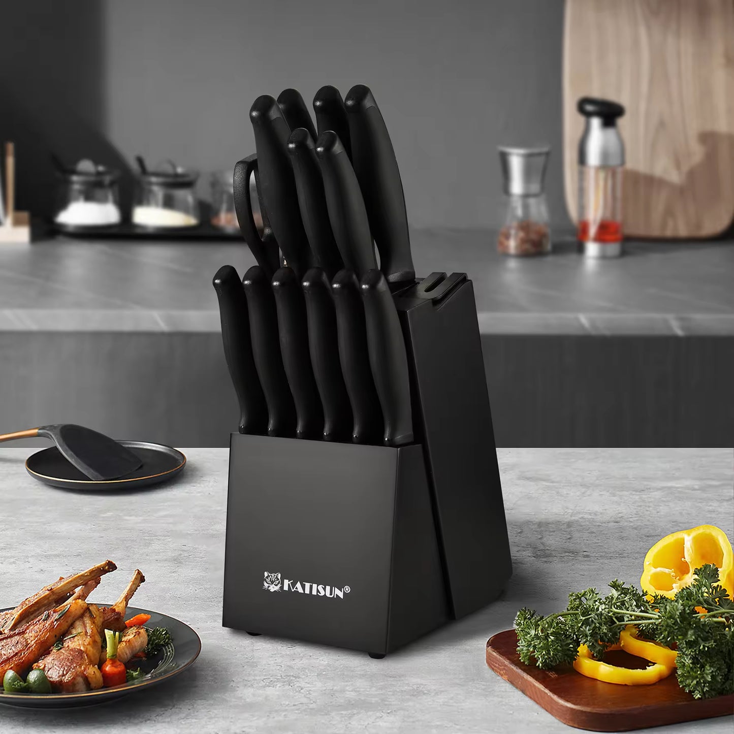 15-Piece Color-Coded Kitchen Knife Set | High-Carbon Steel & Built-In Sharpener