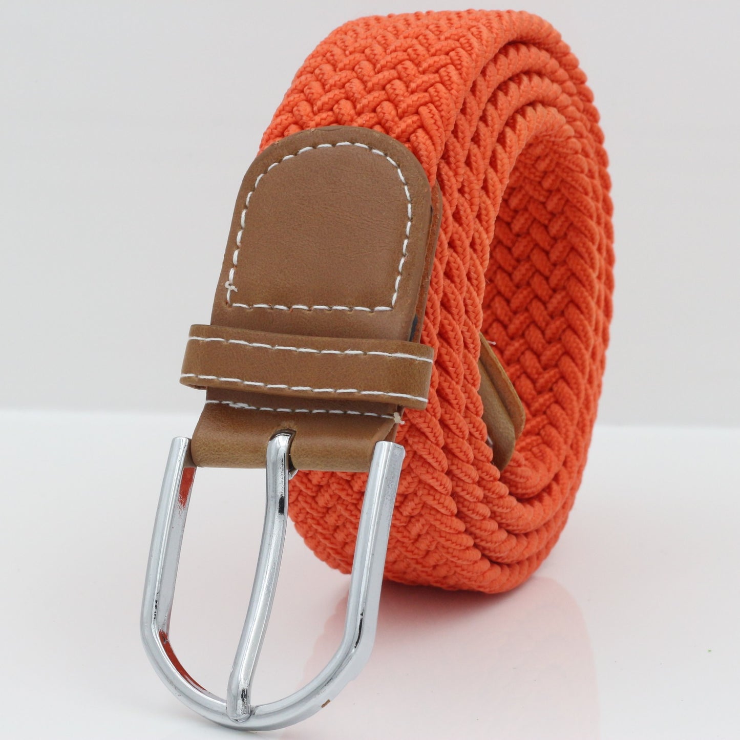 Simple Stretch And Breathable Canvas Woven Belt in vibrant orange color with a stylish buckle.