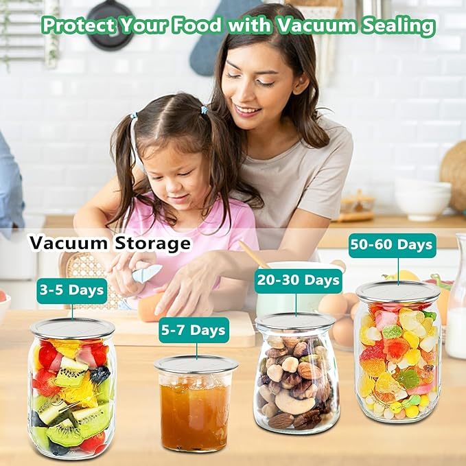 Electric Mason Jar Vacuum Sealer - BINZET Mason Jar Vacuum Sealing Kit For Food Storage, Compatible Wide & Regular Mouth Mason Lids- Canning Jar Mason Jar Vacuum Sealer With LED Countdown Display - Ectron Online