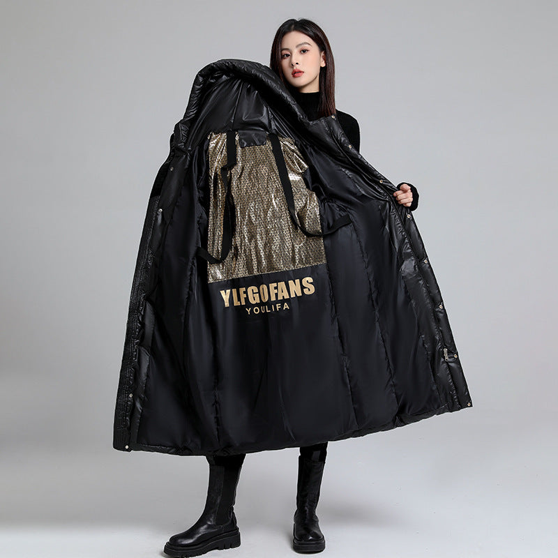 Women's Long Self-Heating Graphene Hooded Padded Jacket