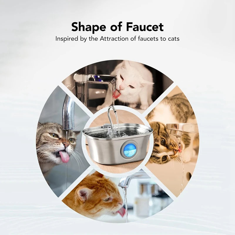 3.2L Cat Water Fountain With Water Level Window,Stainless Steel Automatic Pet Water Fountain,Dog Water Dispenser Durable USB - Ectron Online