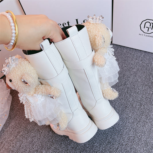 New Style Girls Leather Bear Boots