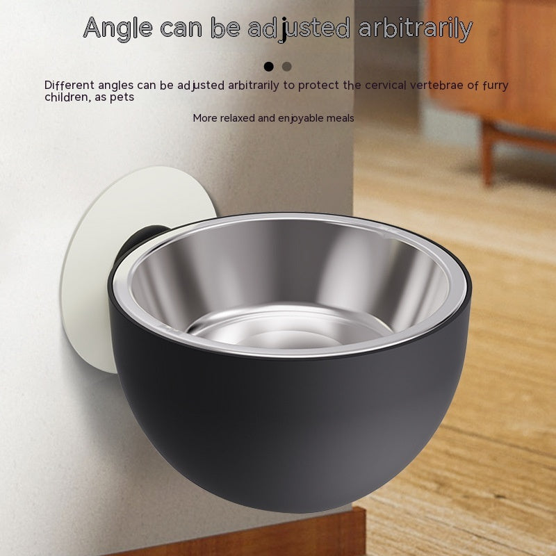 Angled magnetic pet bowl, black outer shell with stainless steel insert