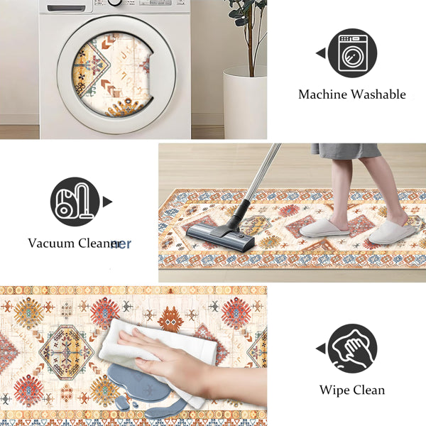 3-Piece Boho Kitchen Rug Set with Runner | Non-Slip & Washable
