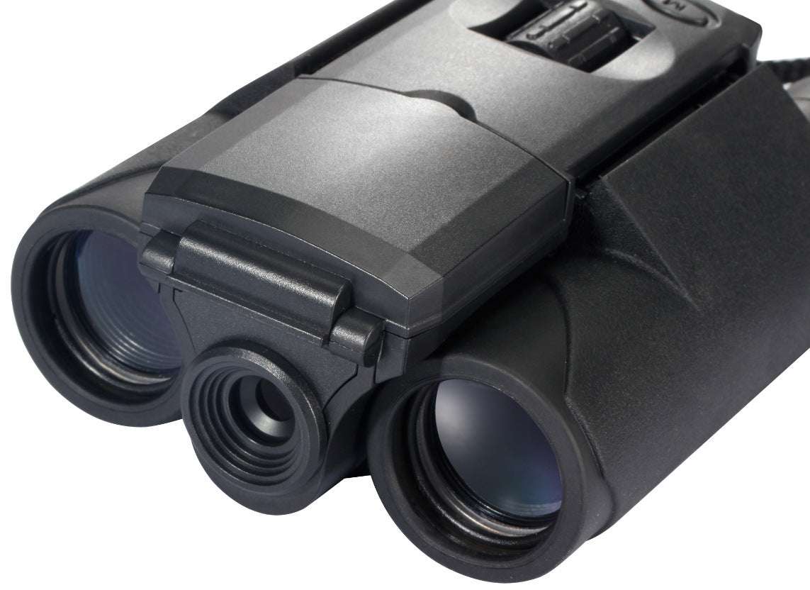 Black binoculars on a white background