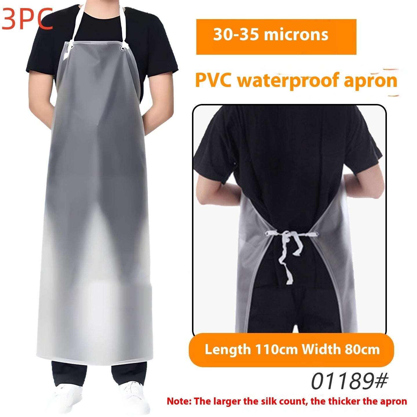 PVC waterproof apron with specifications on a white background