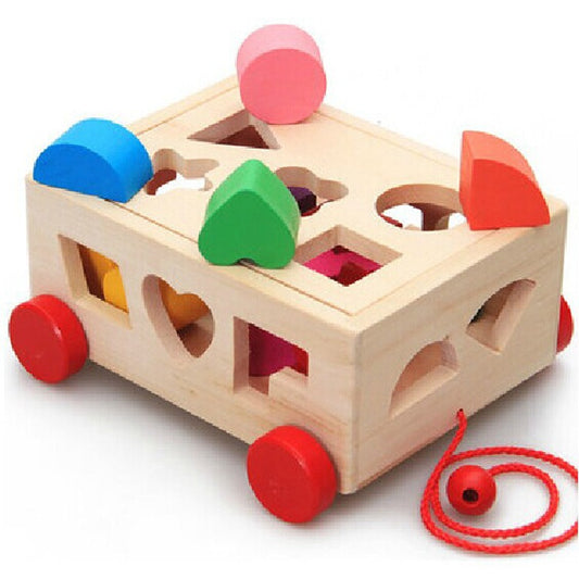 Pulling a 15 hole car intelligence box for children aged 0-3, shape matching of educational toys, baby color recognition building blocks - Ectron Online