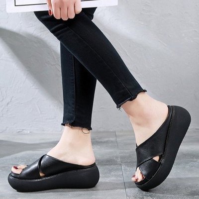 Platform sandals and slippers female open-toe muffin wedge large size women's shoes