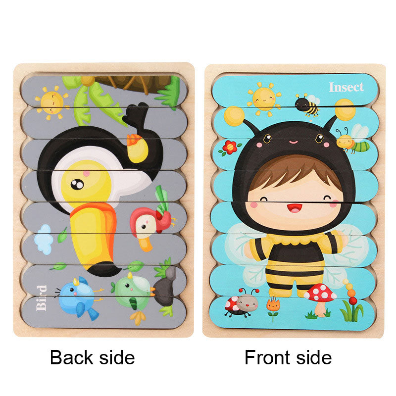 Wooden Creative Strip Puzzle Children's Educational Early Childhood Enlightenment Cognitive Cartoon Animal Puzzle Board Toys - Ectron Online
